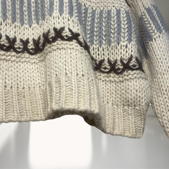 Blue B Collection Chunky Knit Sweater Women’s Large Cream Brown Blue Cozy Boho - Picture 4 of 12